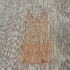 Elegant Beige Fringe Dress